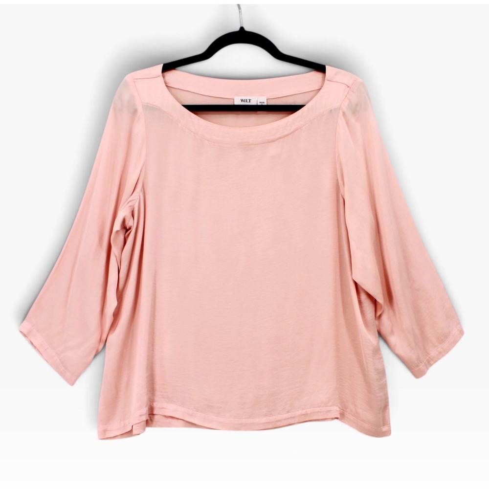 Wilt Womens Blouse Size M Peach Pink Viscose Rayon Scoop Neck 3/4 Sleeve W316612